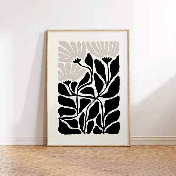 Dark Flowers Abstract Floral Black And White Poster