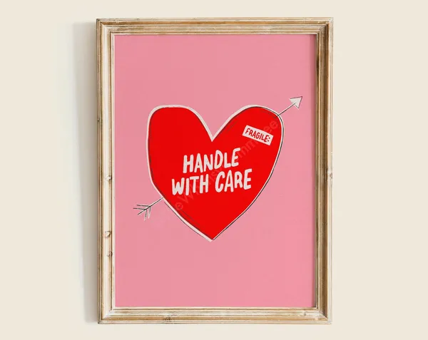 Handle With Care Art Print, Pink and Red Decor