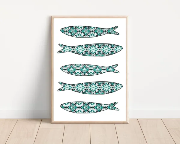 Portuguese Green Sardine Azulejo Art Print