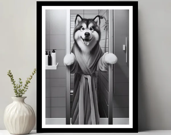 Alaskan Malamute Bathroom Humor Art Print
