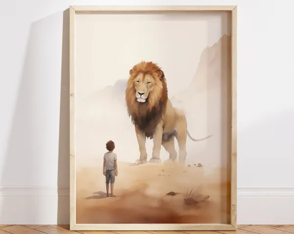 Lion And Kid Christian Modern Nursery Art Print
