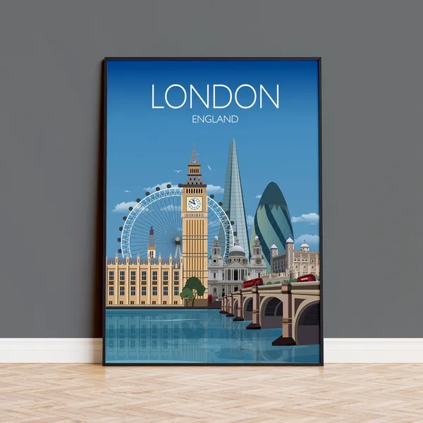 London Travel Poster, St Paul’s, Big Ben, Tower