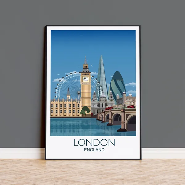 London Travel Poster, St Pauls Cathedral and Big Ben