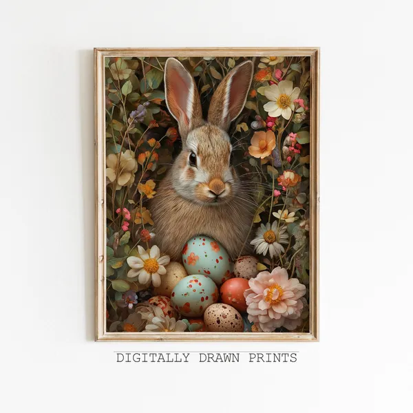 Vintage Easter Bunny Oil Painting Art Print