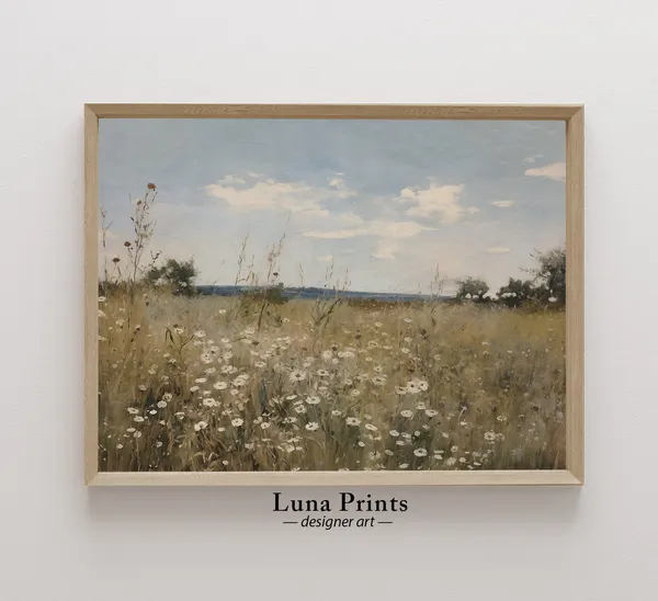 Wildflowers Landscape Vintage Art Print