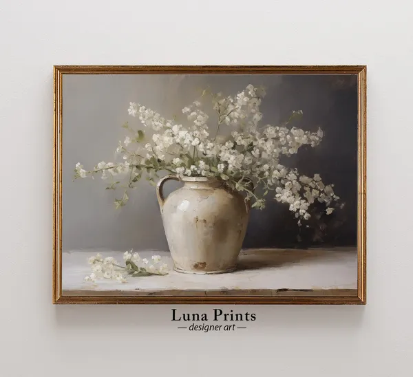 Spring Flowers Painting Art, Neutral Floral Decor