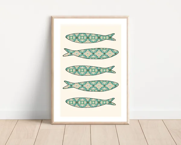Portuguese Sardine Green Tile Art Print, Portugal