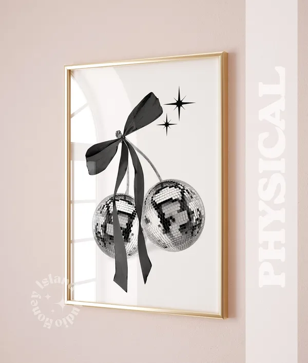 Cherry Disco With Bow Retro Art Print