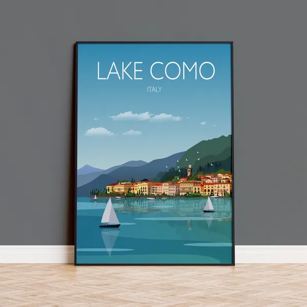 Lake Como Travel Poster, Italy Travel Art Print