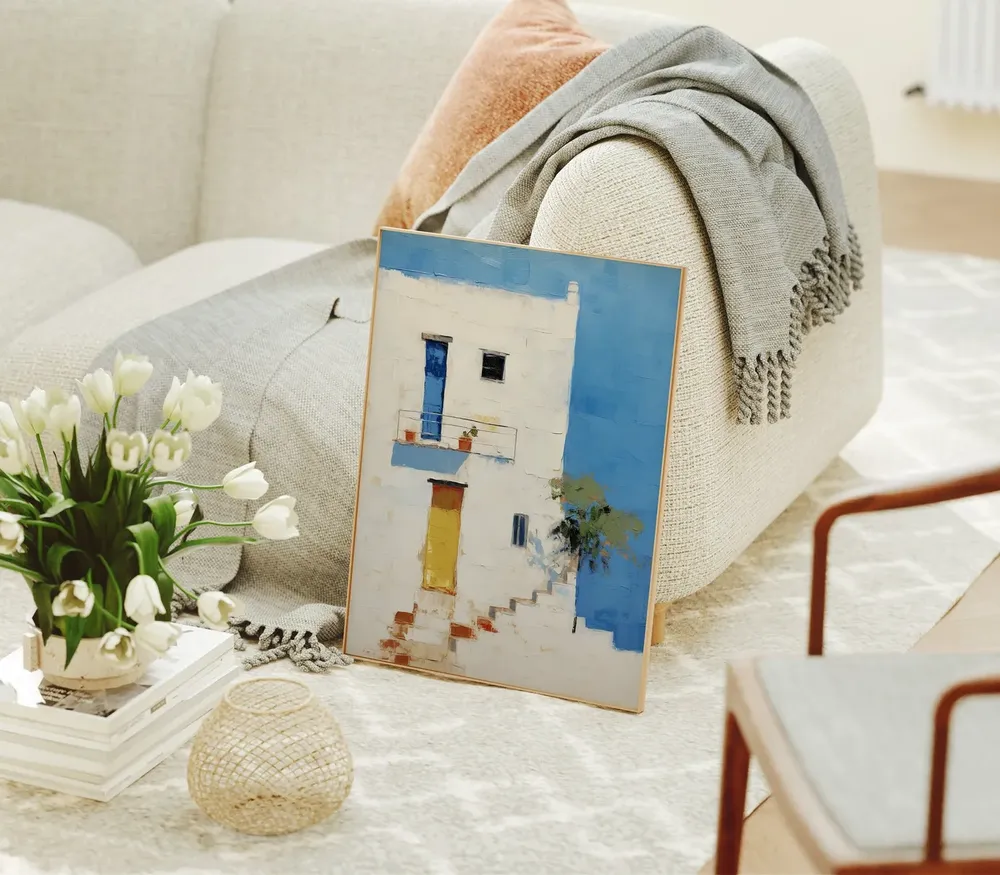 Island House Oil Painting, Greek Island Coastal Art Print - Image 2