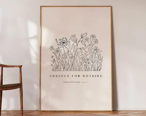 Philippians 4 Christian Floral Boho Line Art Print