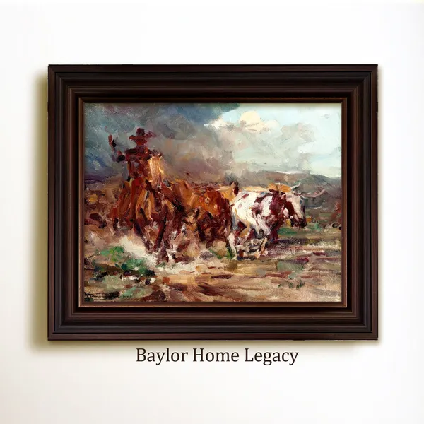 Cowboy On A Cattle Drive Vintage Oil Painting Art Print