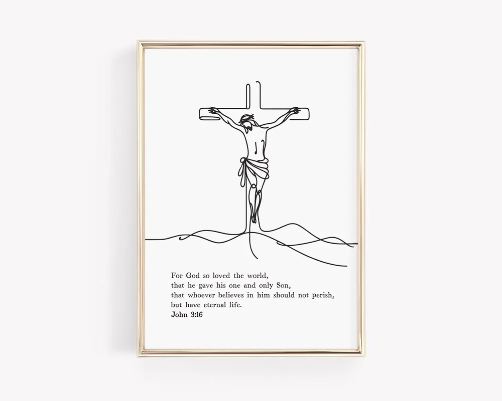 Minimalist Christian Line Art Crucifixion Art Print - Image 2