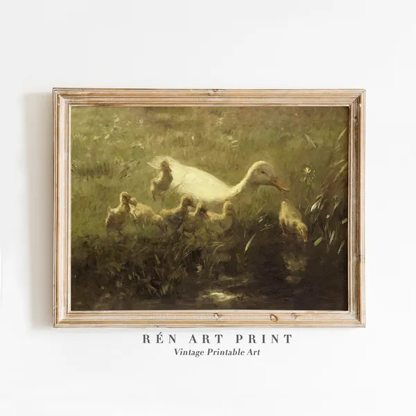 Vintage Duck Spring Scenery Antique Nursery Art Print