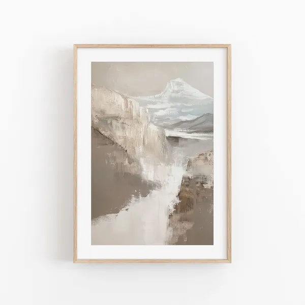 Abstract Mountain Minimalist Art Print, Beige Home Decor