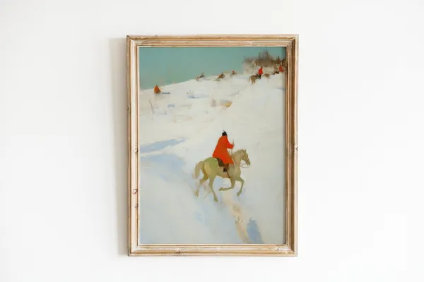 Soft Antique Equestrian Art Print, Rustic Lodge Decor