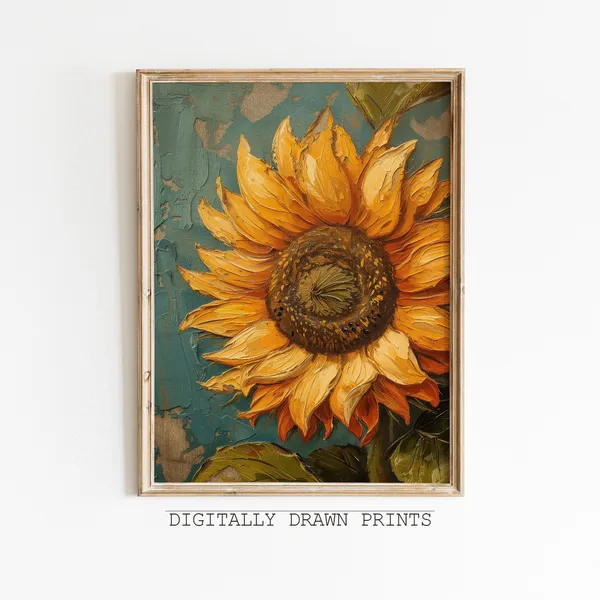 Vintage Sunflower Print, Cottagecore Floral Still Life
