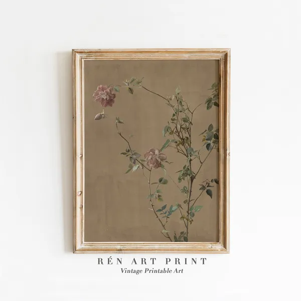 Antique Rose Painting Art Print, Vintage Floral Decor