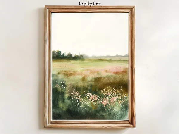 Spring Landscape Art Print, Vintage Cottagecore Decor