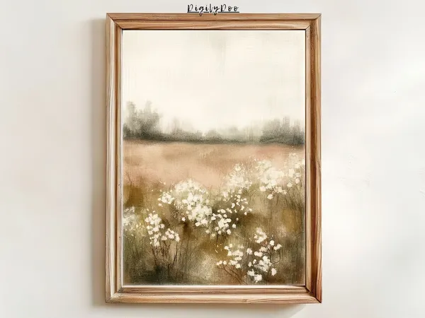 Spring Landscape Watercolour Art Print, Vintage Cottagecore