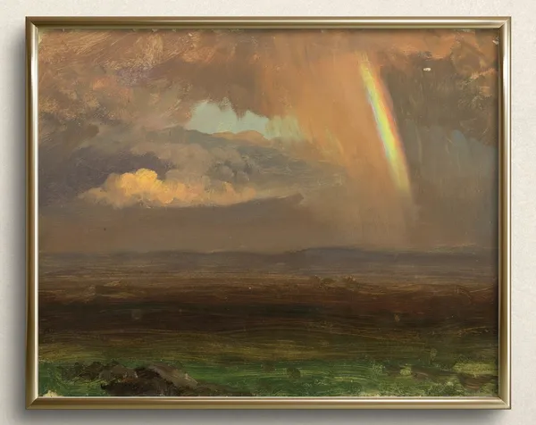 Rainbow Over Landscape, Vintage Rainbow Art Print