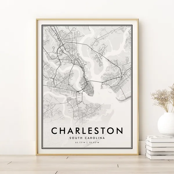 Charleston Map Print, South Carolina Modern Poster