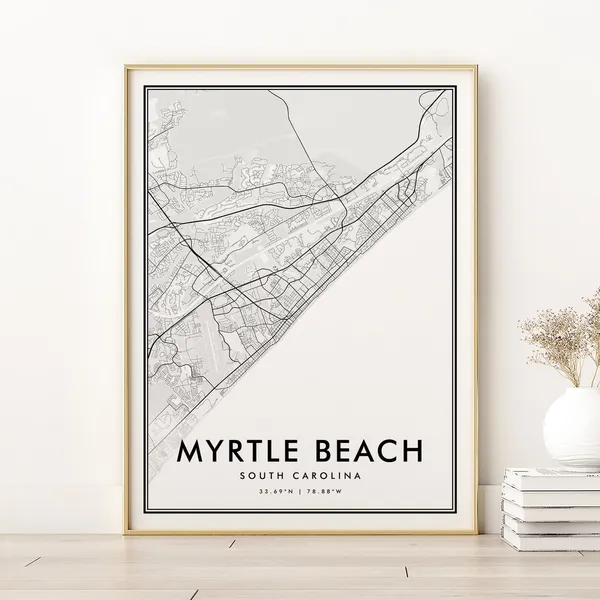 Myrtle Beach Map Art Print, South Carolina Travel