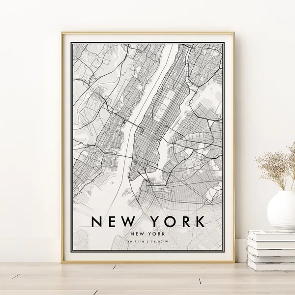 New York Map Vintage Street Art Travel Poster