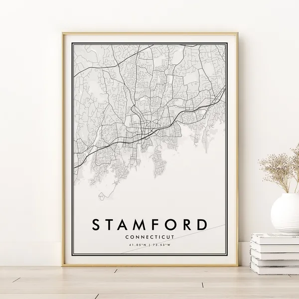 Stamford City Map Print, Connecticut Minimalist Poster