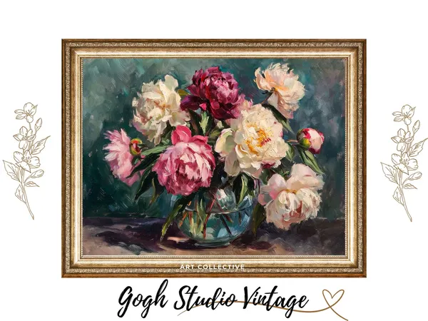 Peonies Of Vase Vintage Peony Still Life Art Print