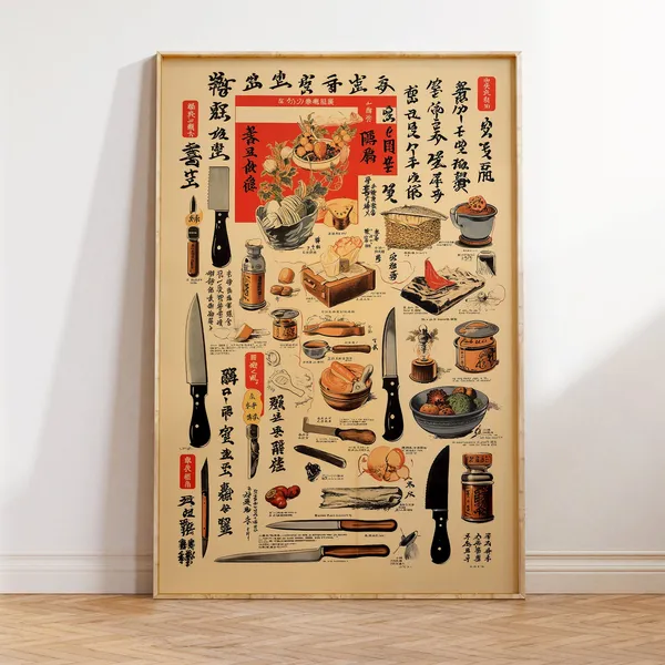 Japanese Kitchen Utensils Vintage Culinary Art Print