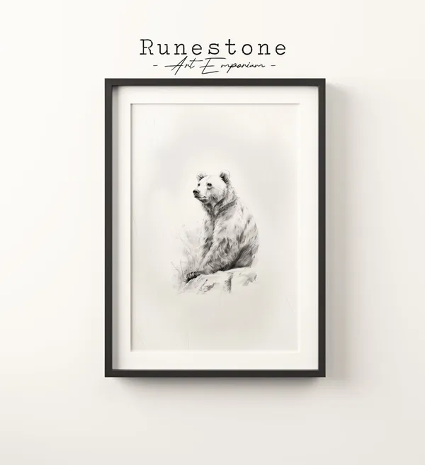 Minimalist Bear Sketch Art Print, Neutral Nursery
