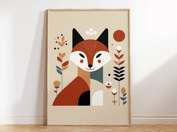 Abstract Fox Nursery Art Print, Nordic Kids Room