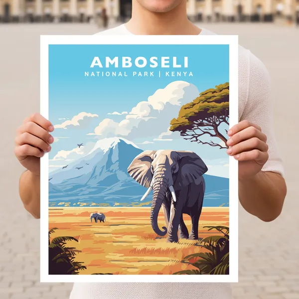 Amboseli National Park Kenya Travel Poster