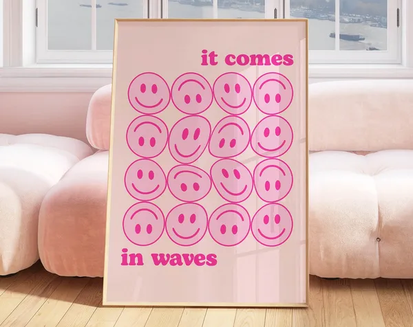 Motivational Poster, Retro Pink Preppy Room Decor