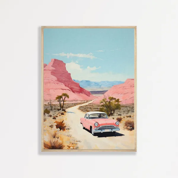 Western Retro Car Painting, Pastel Art Print