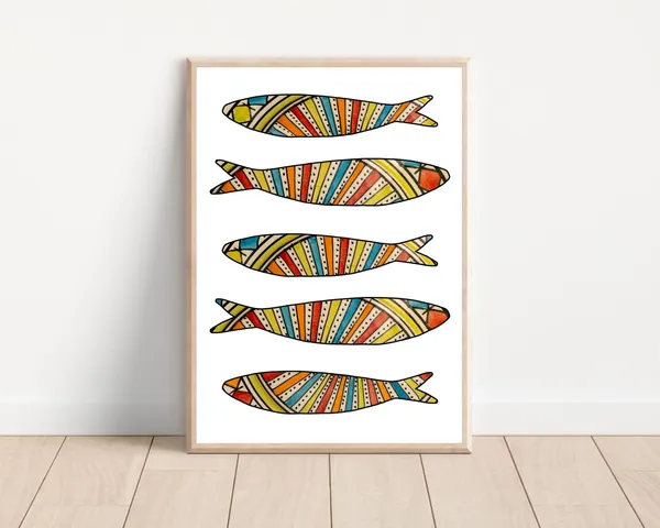 Portuguese Sardine Tile Art Print, Boho Lisbon