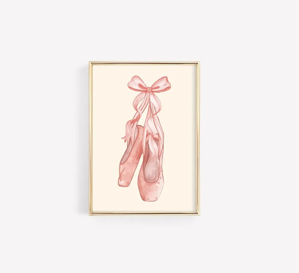 Pink Ballet Shoes Watercolor Art Print, Nursery Decor - Image 2