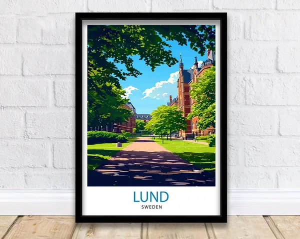 Lund Sweden Travel Poster, Swedish City Streets