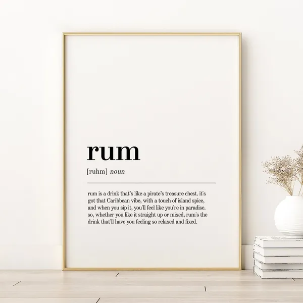 Rum Definition Print, Minimalist Quote Poster