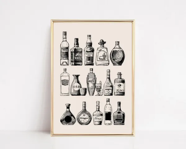 Bar Cart Decor Aesthetic, Bar Cart Art Print