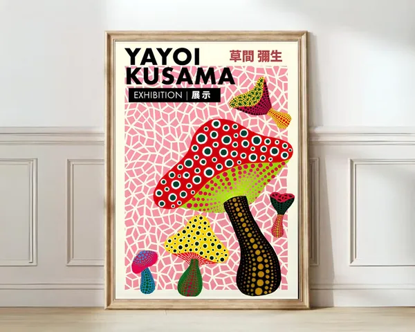 Yayoi Kusama Pik Mushrooms Exhibition Poster