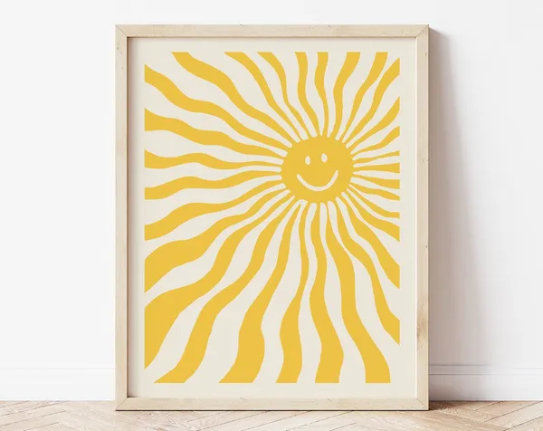 Retro Smiley Face Poster, 70s Sunshine Nursery Decor