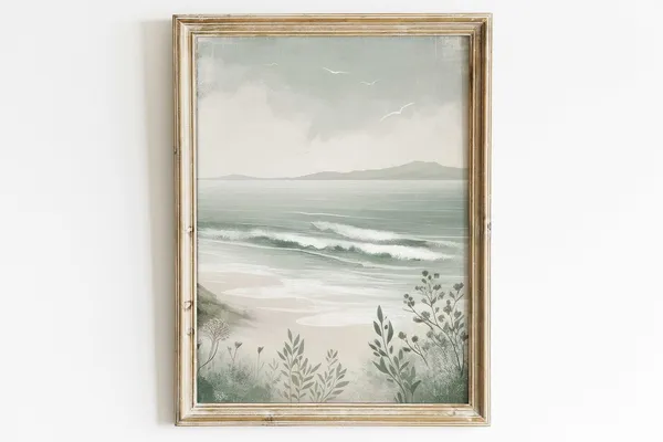 Sea Painting Coastal Wall Art Print, Sage Green