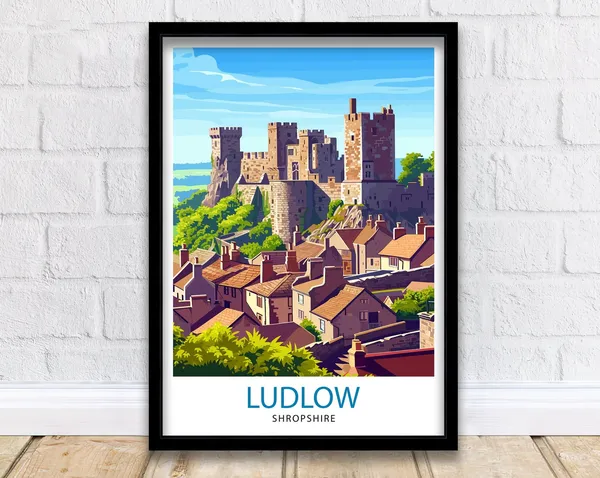 Ludlow Shropshire Travel Poster, Heritage Town Illustration