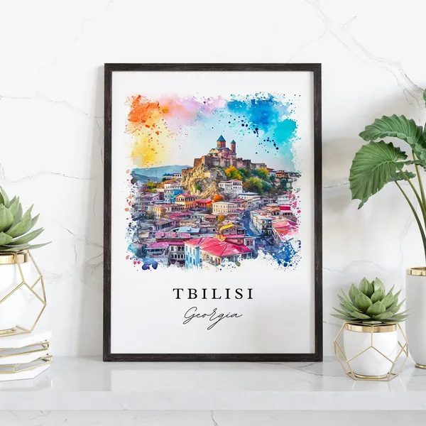 Tbilisi Watercolor Travel Poster, Georgia Custom Text