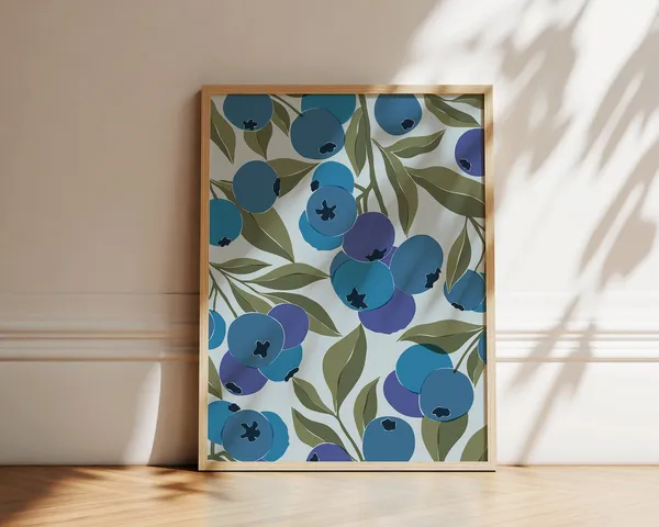 Blueberries Abstract Botanical Art Print, Boho Kitchen