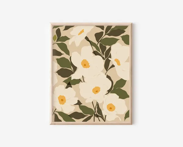 Wild White Roses Abstract Botanical Wall Art Print