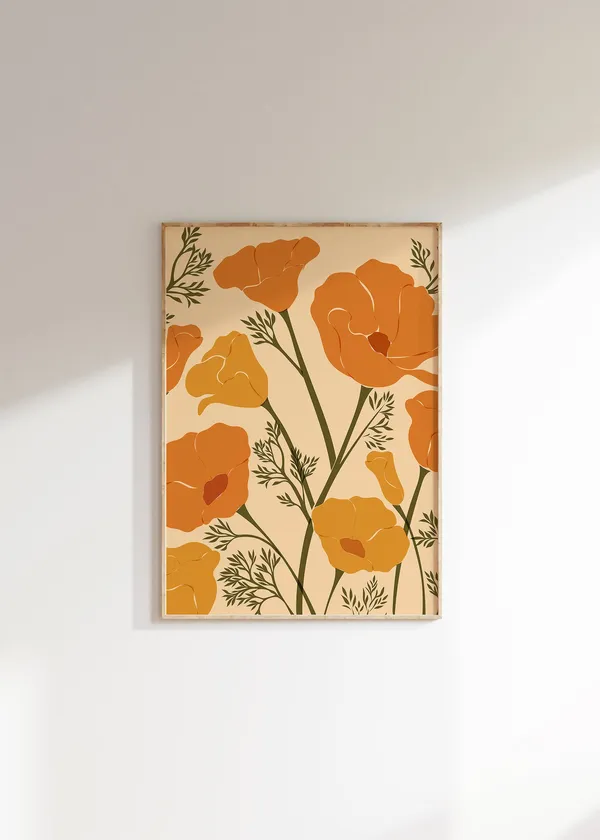Orange Poppies Abstract Botanical Poster, California