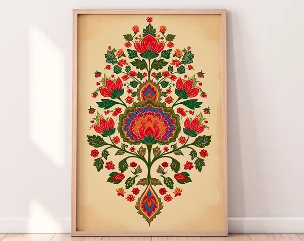 Indian Folk Art Floral Art Print, Vintage Boho Decor